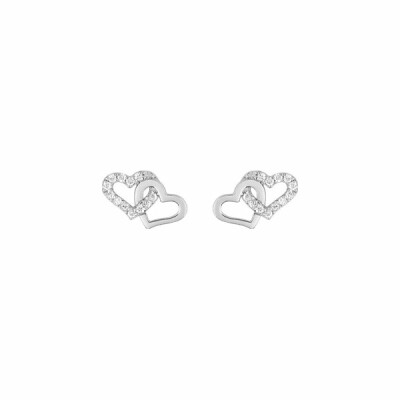 Boucles d'oreilles cœurs en or blanc et oxydes de zirconium