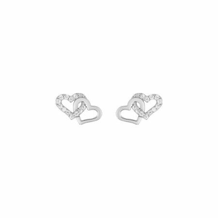 Boucles d'oreilles cœurs en or blanc et oxydes de zirconium