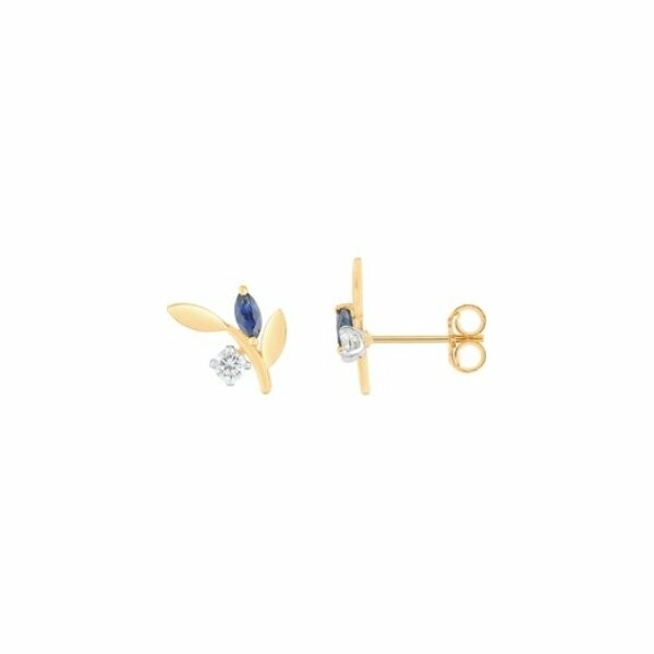 Boucles d'oreilles en or jaune, or blanc, saphirs et oxydes de zirconium