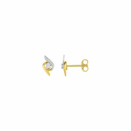 Puces d'oreilles en or jaune, rhodium et diamants