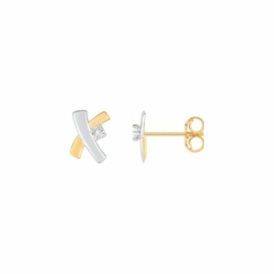 Boucles d'oreilles en or jaune, or blanc et diamants de 0.006ct