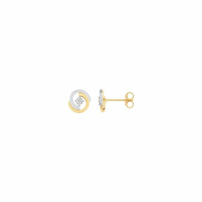 Boucles d'oreilles en or blanc, or jaune et diamants de 0.02ct