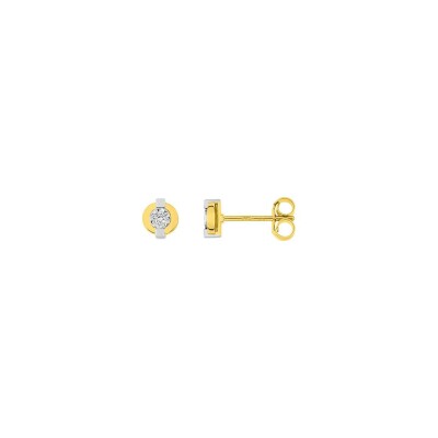 Puces d'oreilles en or jaune, or blanc et diamants