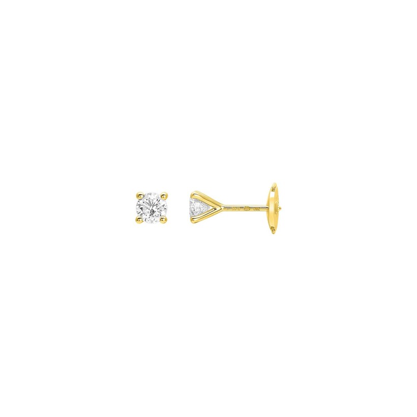 Puces d'oreilles en or jaune et diamants, 0.60ct