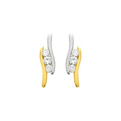 Puces d'oreilles en or jaune rhodié et oxydes de zirconium