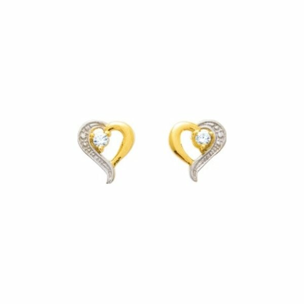 Boucles d'oreilles coeurs en or jaune et oxyde de zirconium