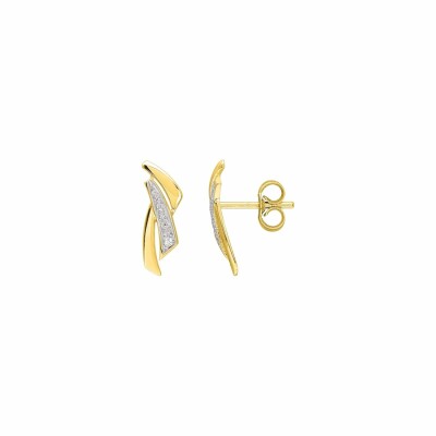 Boucles d'oreilles clou en or jaune, or blanc et diamants