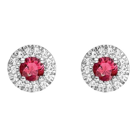 Boucles d'oreilles en or blanc, rubis et diamants