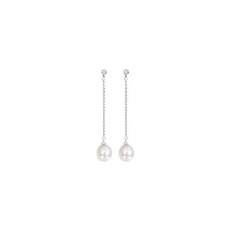 Boucles d'oreilles pendantes en or jaune, diamants et perles