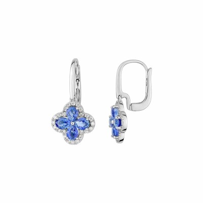 Boucles d'oreilles en or blanc et diamant et saphir