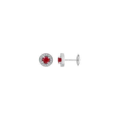Boucles d'oreilles en or blanc, rubis et diamant