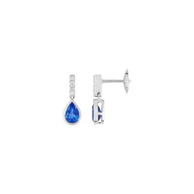 Boucles d'oreilles en or blanc, saphirs et diamant