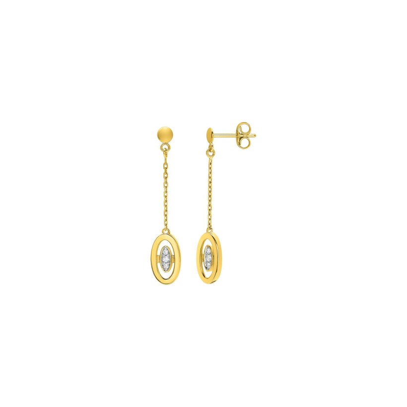 Boucles d'oreilles pendantes en or jaune et diamants