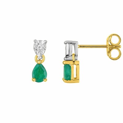 Boucles d'oreilles en or jaune , or blanc , émeraudes et diamants