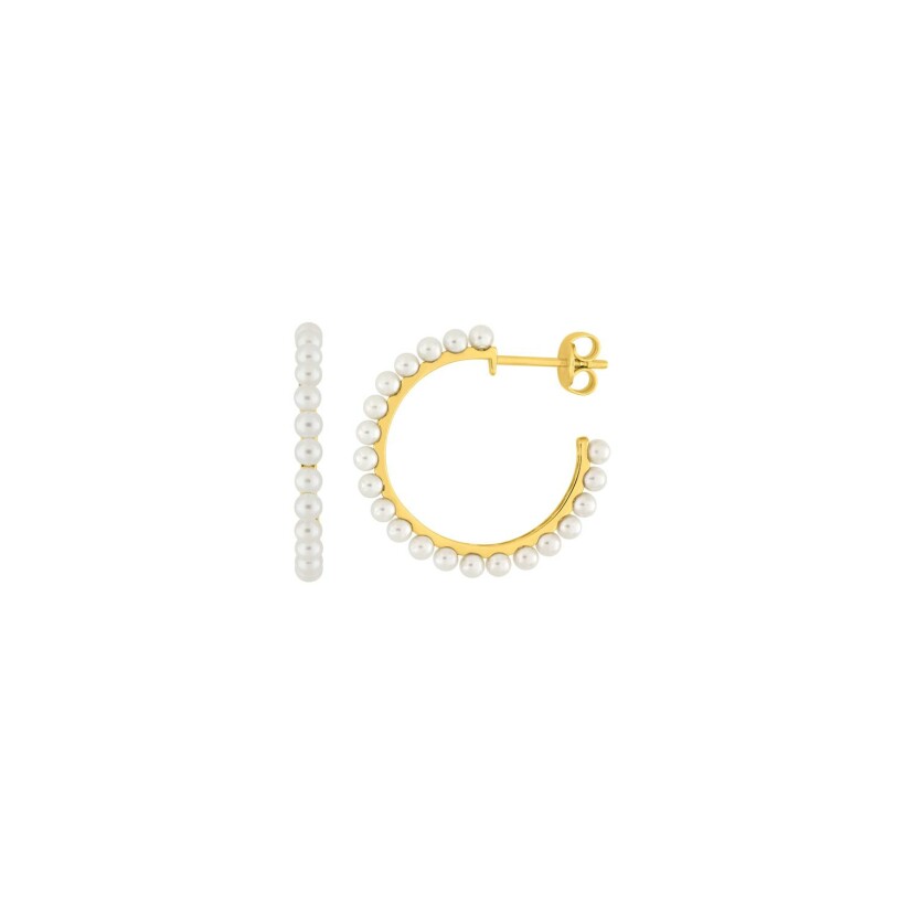 Boucles d'oreilles créoles en or blanc et perles