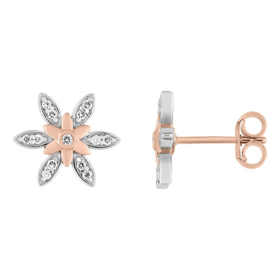 Boucles d'oreilles en or rose, rhodium et diamants