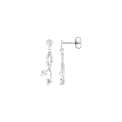 Boucles d'oreilles pendantes en or blanc et oxydes de zirconium