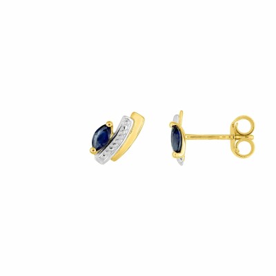 Boucles d'oreilles en or jaune ,  rhodium et saphirs