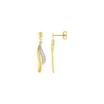 Boucles d'oreilles pendantes en or jaune rhodié et oxydes de zirconium