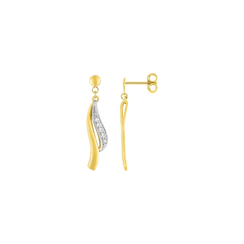 Boucles d'oreilles pendantes en or jaune rhodié et oxydes de zirconium