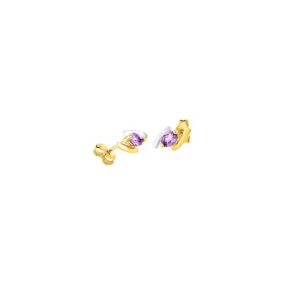 Puces d'oreilles en or jaune rhodiéet améthystes