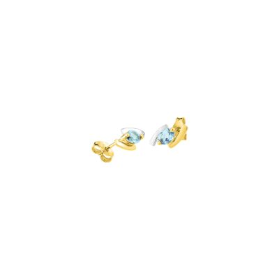 Boucles d'oreilles puces en or jaune, rhodium et topazes bleues