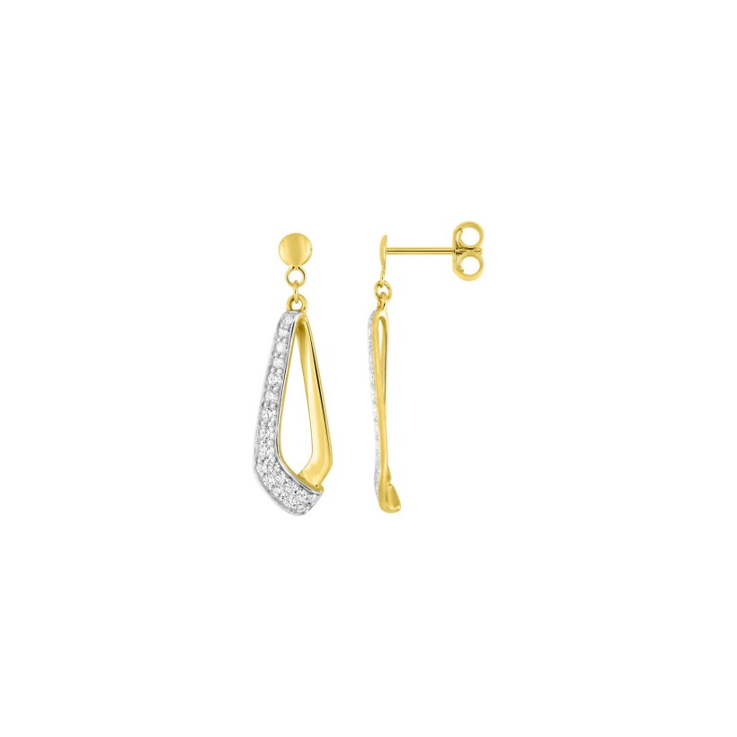 Boucles d'oreilles pendantes en or jaune rhodié et oxydes de zirconium
