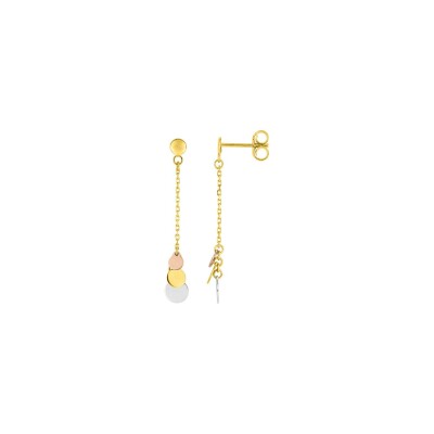 Boucles d'oreilles pendantes en or jaune, or rose et or blanc