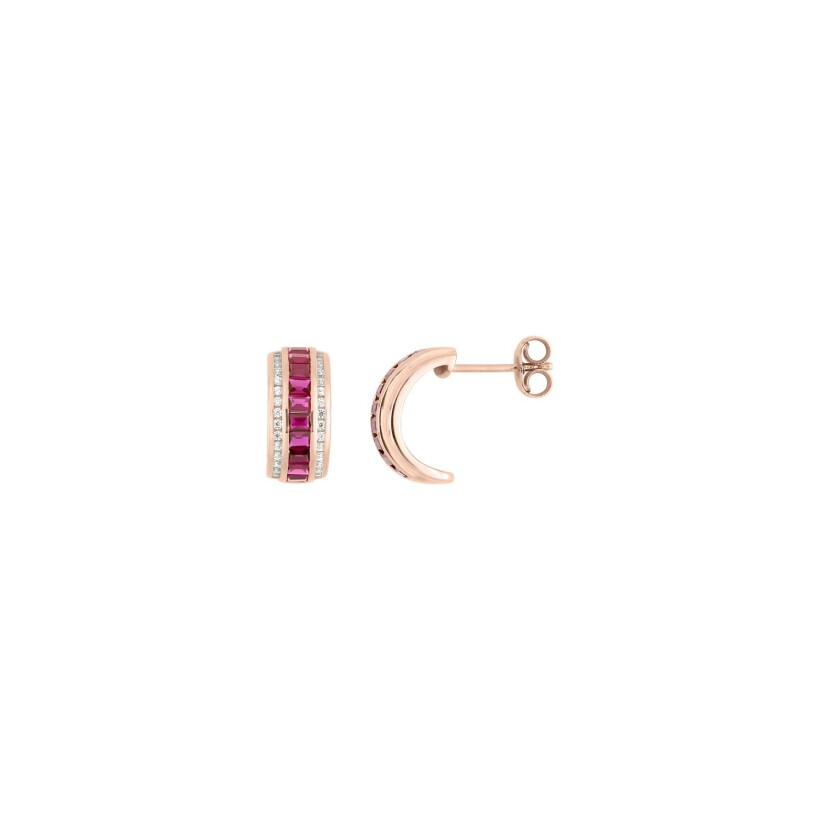 Boucles d'oreilles en or rose, diamants et rubis