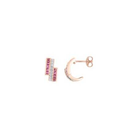 Boucles d'oreilles en or rose rhodié, diamants et rubis