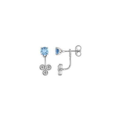 Boucles d'oreilles pendantes en or blanc, topazes et oxydes de zirconium