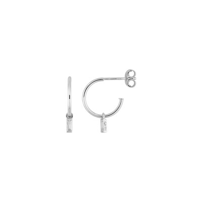 Boucles d'oreilles demi créoles  en or blanc et diamant 0.09ct