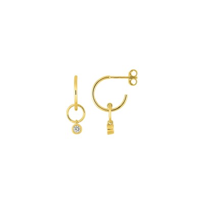 Boucles d'oreilles demi créoles en or jaune et diamant 0.11ct
