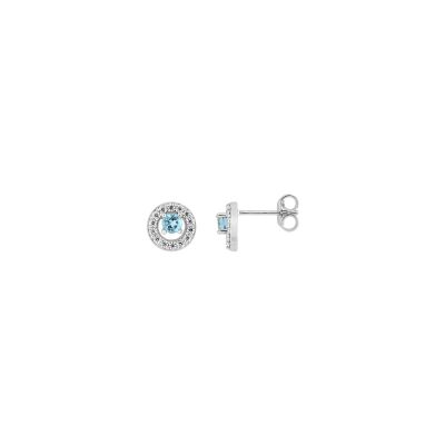 Clous d'oreilles en or blanc, topaze bleue et oxyde de zirconium