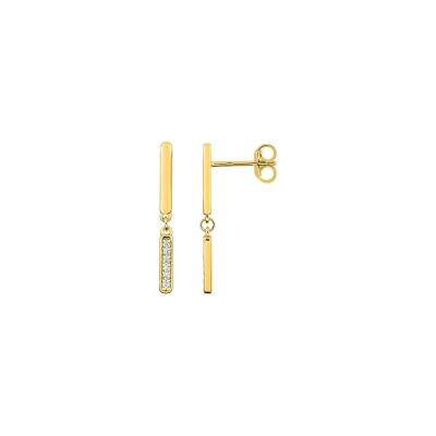 Boucles d'oreilles pendantes en or jaune et diamant 0.06ct