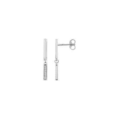 Boucles d'oreilles pendantes en or blanc et diamant 0.06ct