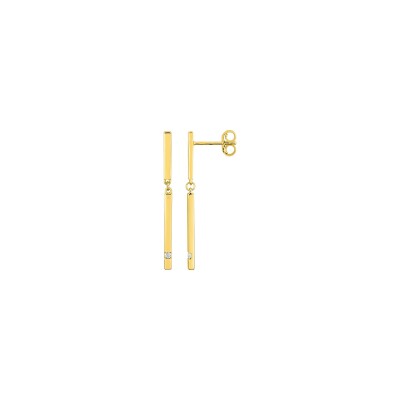 Boucles d'oreilles pendantes en or jaune et diamant 0.03ct