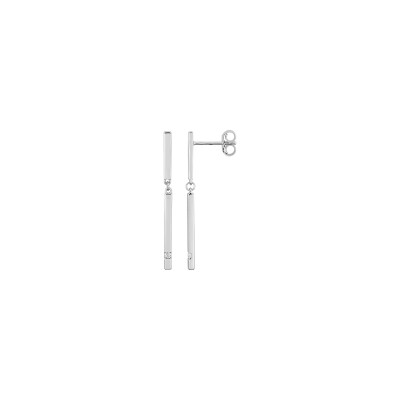 Boucles d'oreilles pendantes en or blanc et diamant 0.03ct