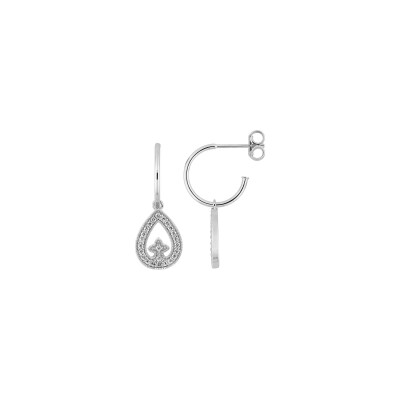 Boucles d'oreilles demi créoles en or blanc et oxyde de zirconium