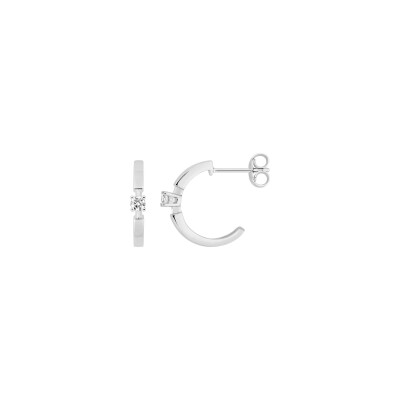 Boucles d'oreilles demi créoles  en or blanc et diamant 0.10ct