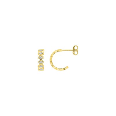 Boucles d'oreilles demi créoles  en or jaune et diamant 0.11ct