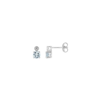 Clous d'oreilles en or blanc, aquaprase et oxyde de zirconium