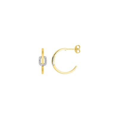 Boucles d'oreilles demi créoles  en or jaune et diamant 0.12ct