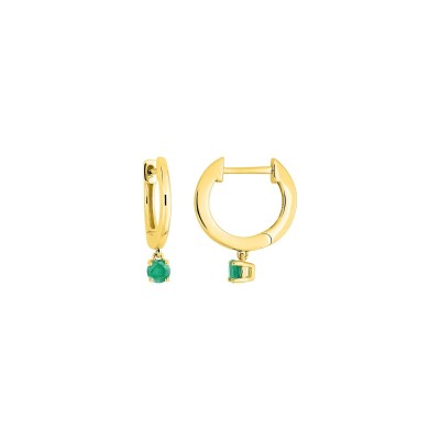 Boucles d'oreilles créoles en or jaune et émeraude
