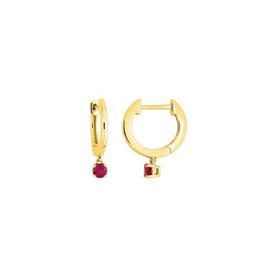 Boucles d'oreilles créoles en or jaune et rubis