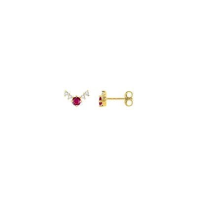 Boucles d'oreilles clous en or jaune et rubis