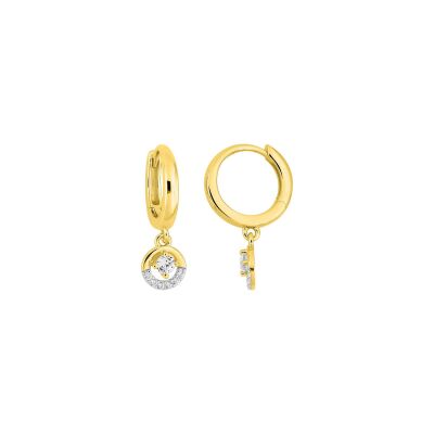 Boucles d'oreilles créoles en or jaune rhodié et oxyde de zirconium