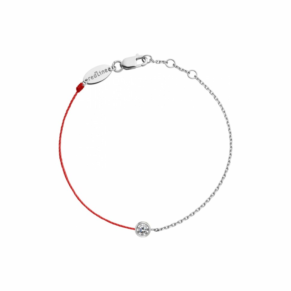 Bracelet RedLine Pure Double fil rouge et chaîne avec diamant 0.10ct en serti clos, or blanc