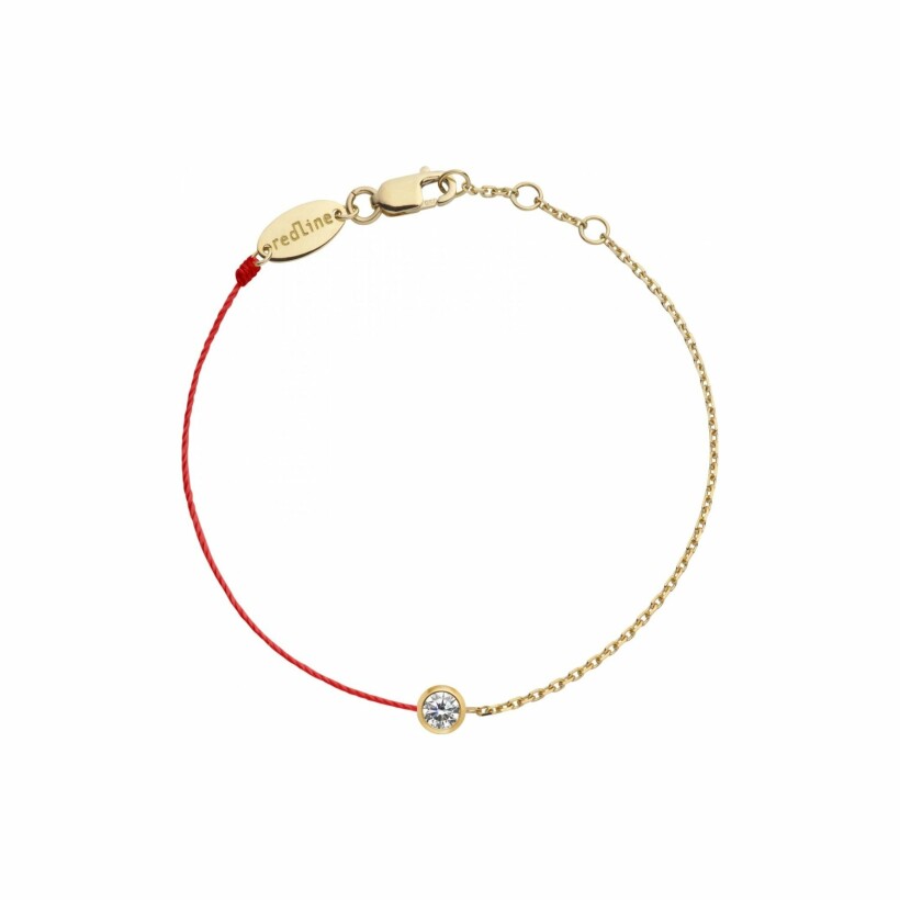 RedLine Pure Double red cord and chain with diamond 0.10ct bezel set, yellow gold bracelet