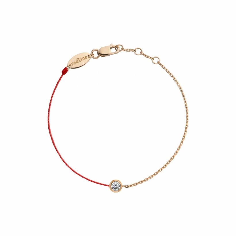 Bracelet RedLine Pure Double fil rouge et chaîne avec diamant 0.10ct en serti clos, or rose